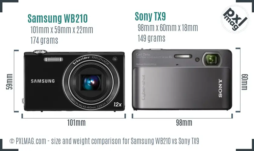 Samsung WB210 vs Sony TX9 size comparison