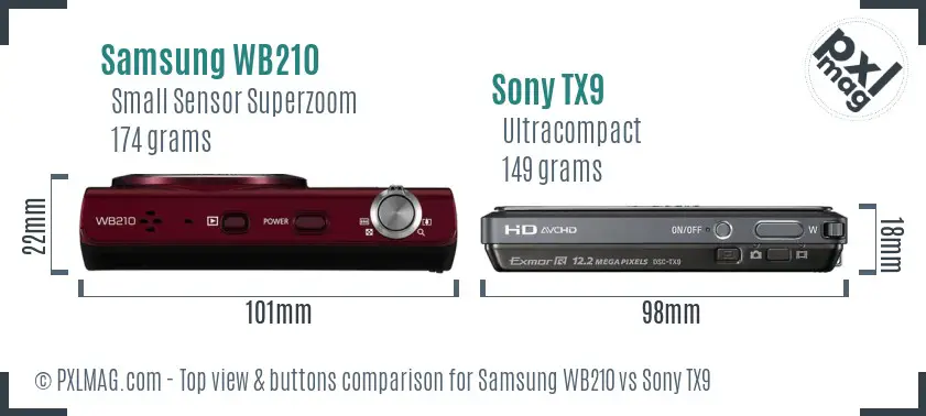 Samsung WB210 vs Sony TX9 top view buttons comparison