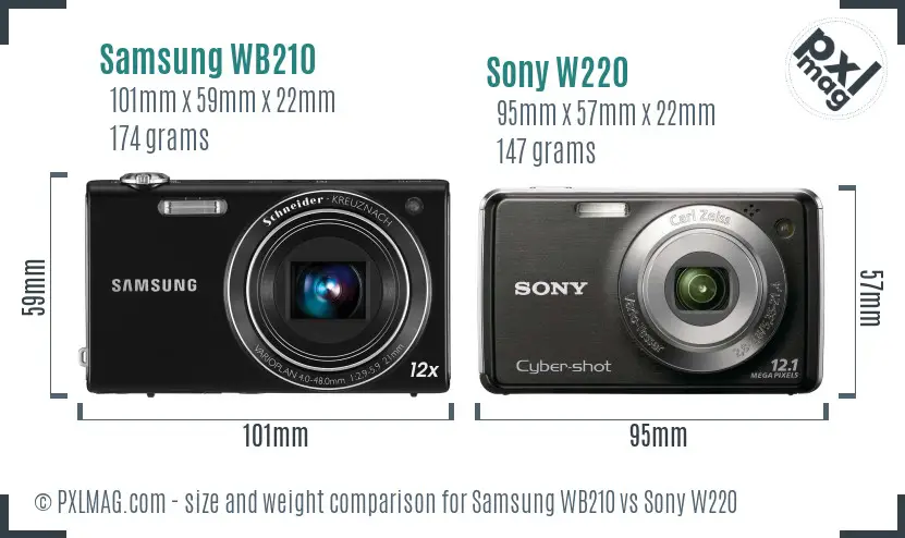 Samsung WB210 vs Sony W220 size comparison