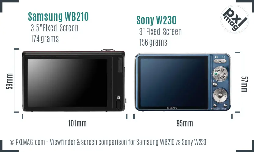 Samsung WB210 vs Sony W230 Screen and Viewfinder comparison