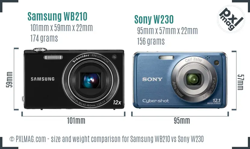 Samsung WB210 vs Sony W230 size comparison