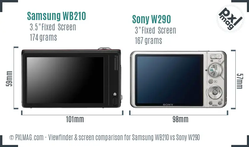 Samsung WB210 vs Sony W290 Screen and Viewfinder comparison