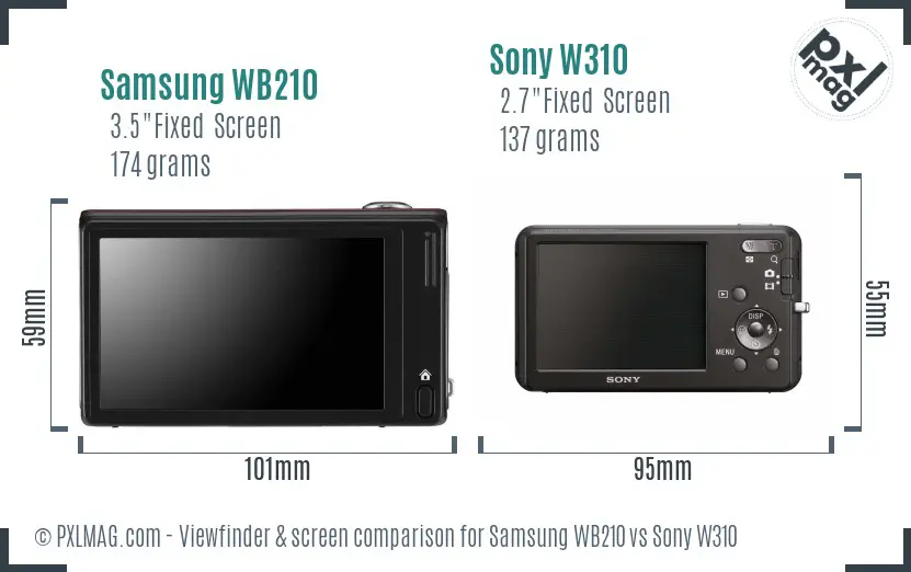 Samsung WB210 vs Sony W310 Screen and Viewfinder comparison