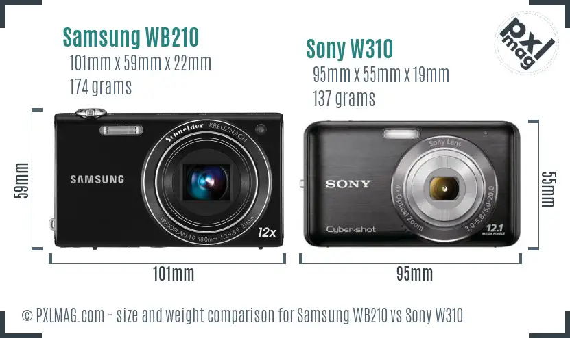 Samsung WB210 vs Sony W310 size comparison