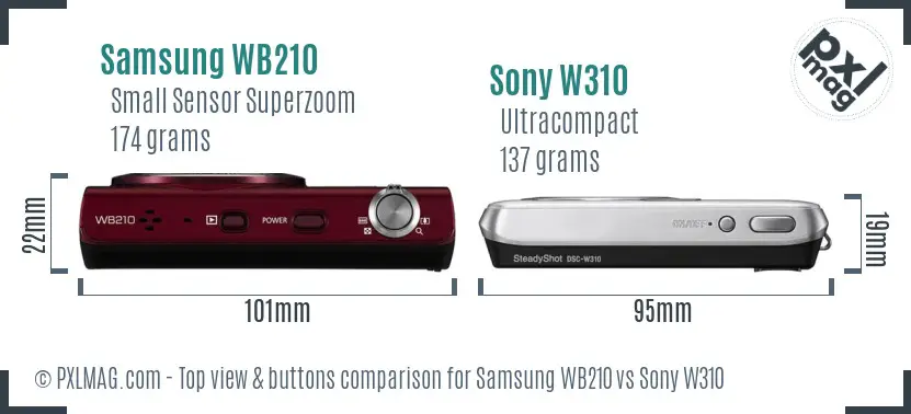 Samsung WB210 vs Sony W310 top view buttons comparison