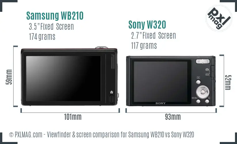 Samsung WB210 vs Sony W320 Screen and Viewfinder comparison