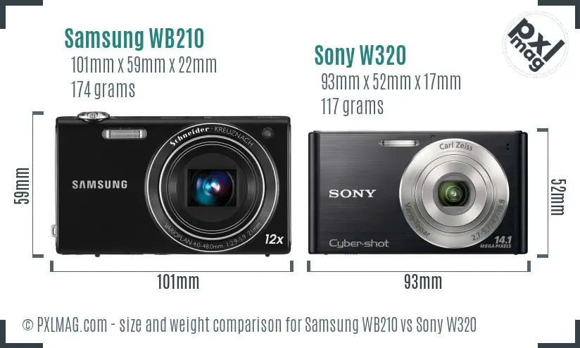 Samsung WB210 vs Sony W320 size comparison