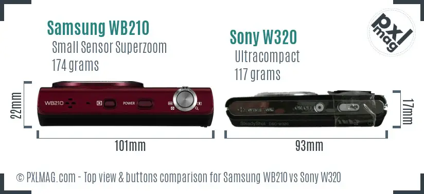 Samsung WB210 vs Sony W320 top view buttons comparison