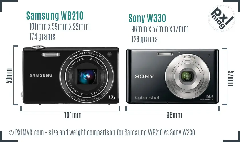 Samsung WB210 vs Sony W330 size comparison