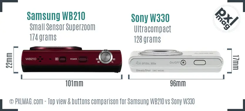 Samsung WB210 vs Sony W330 top view buttons comparison