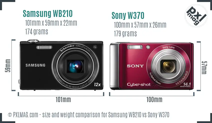 Samsung WB210 vs Sony W370 size comparison