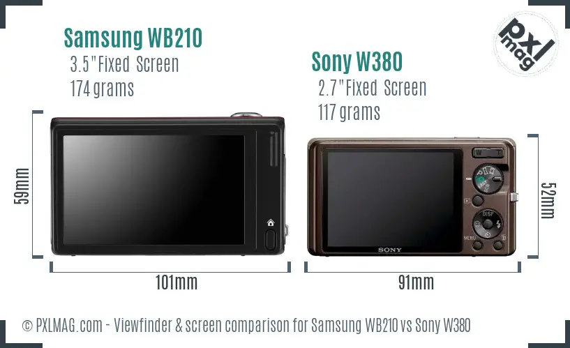 Samsung WB210 vs Sony W380 Screen and Viewfinder comparison