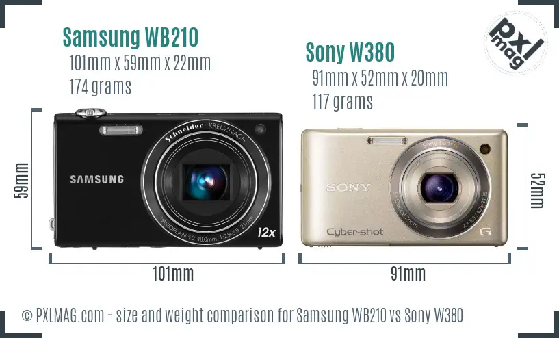 Samsung WB210 vs Sony W380 size comparison