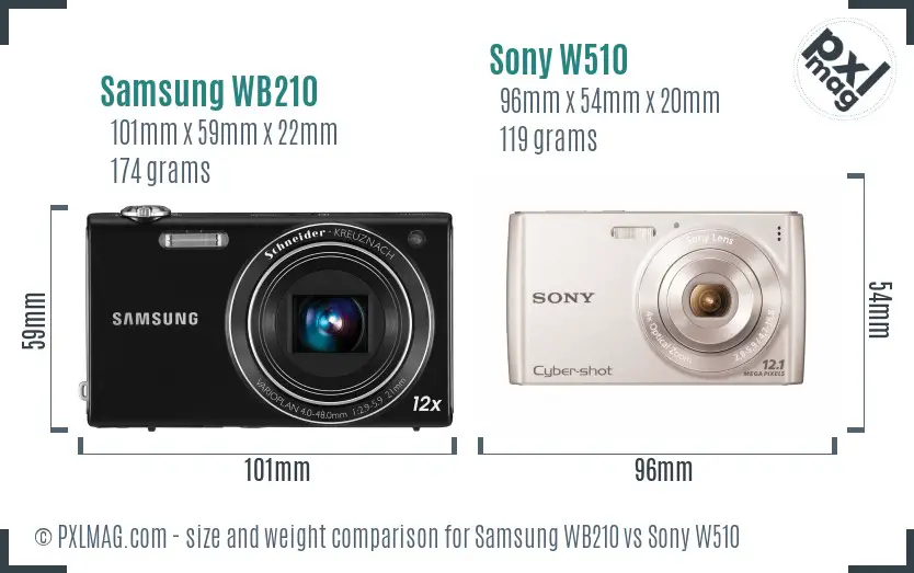 Samsung WB210 vs Sony W510 size comparison