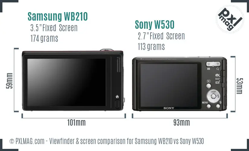Samsung WB210 vs Sony W530 Screen and Viewfinder comparison