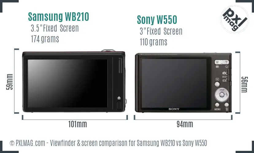Samsung WB210 vs Sony W550 Screen and Viewfinder comparison