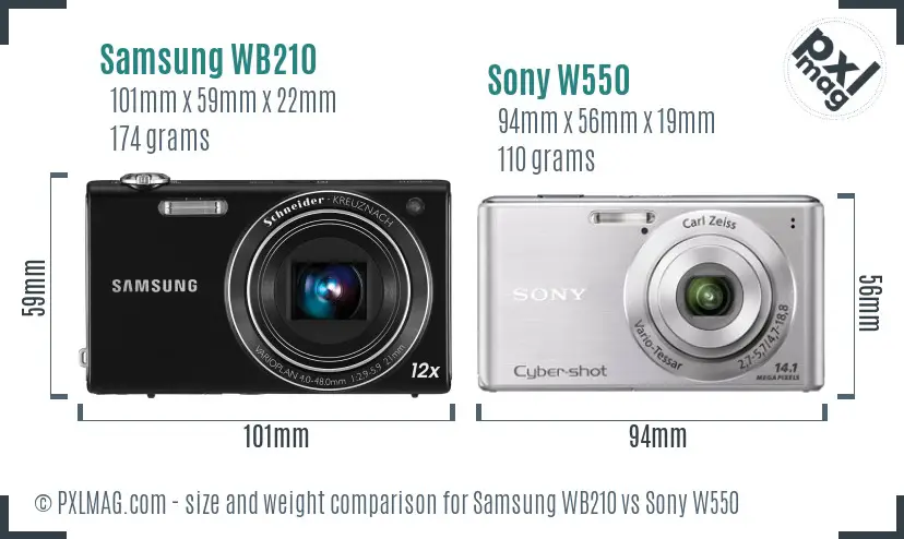 Samsung WB210 vs Sony W550 size comparison
