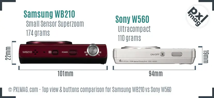 Samsung WB210 vs Sony W560 top view buttons comparison Samsung WB210 vs Sony W560 top view buttons comparison