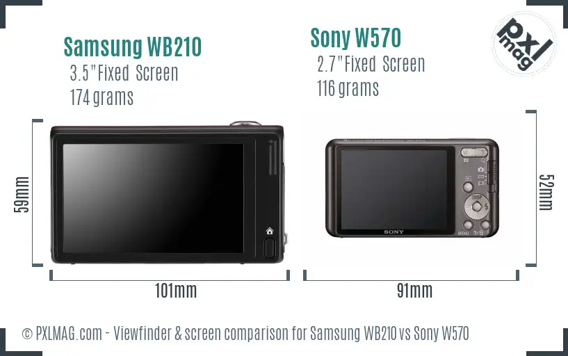 Samsung WB210 vs Sony W570 Screen and Viewfinder comparison