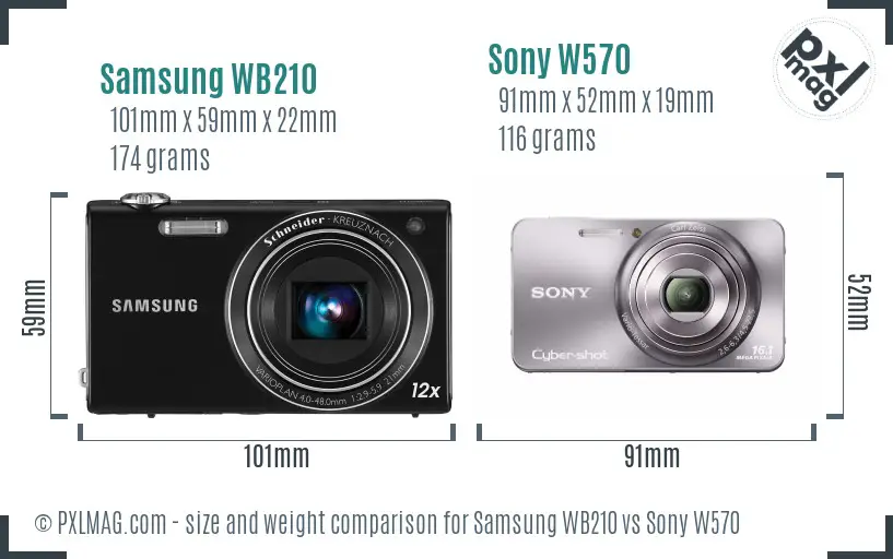 Samsung WB210 vs Sony W570 size comparison