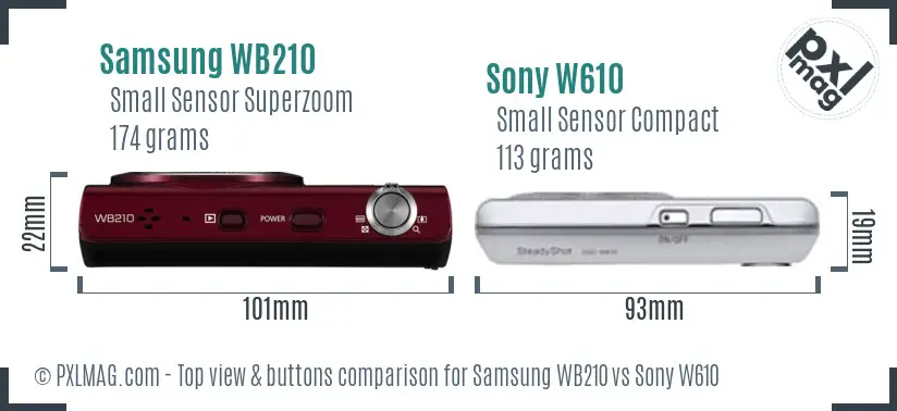 Samsung WB210 vs Sony W610 top view buttons comparison Samsung WB210 vs Sony W610 top view buttons comparison