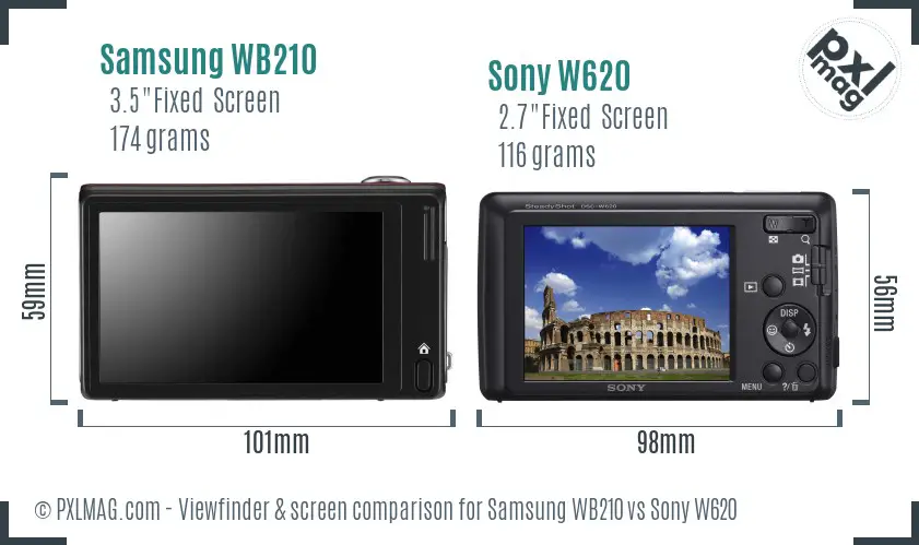 Samsung WB210 vs Sony W620 Screen and Viewfinder comparison