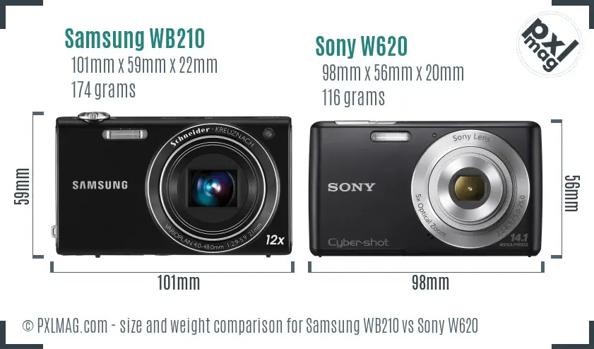 Samsung WB210 vs Sony W620 size comparison