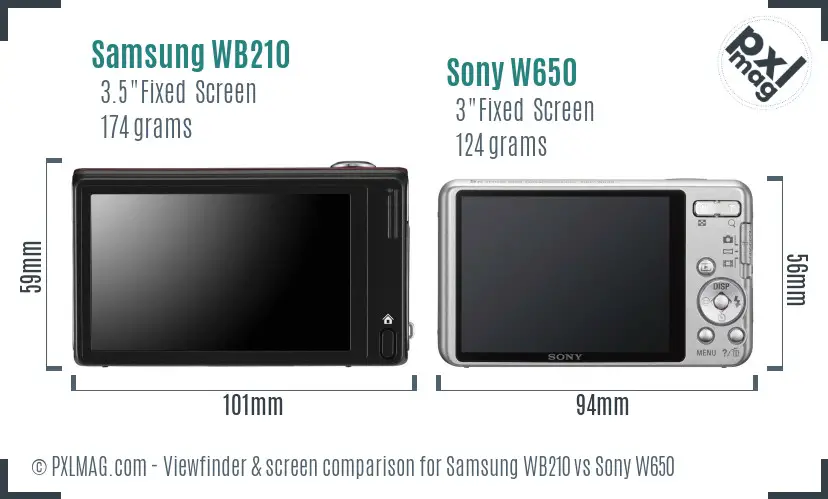 Samsung WB210 vs Sony W650 Screen and Viewfinder comparison