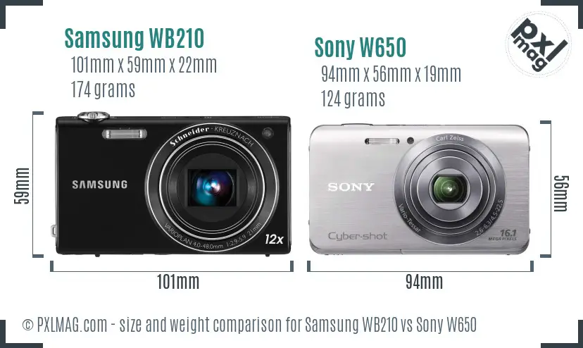 Samsung WB210 vs Sony W650 size comparison