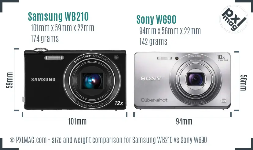 Samsung WB210 vs Sony W690 size comparison