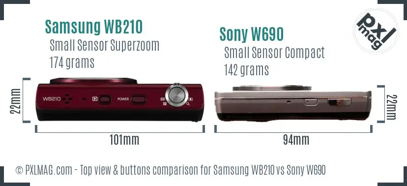 Samsung WB210 vs Sony W690 top view buttons comparison