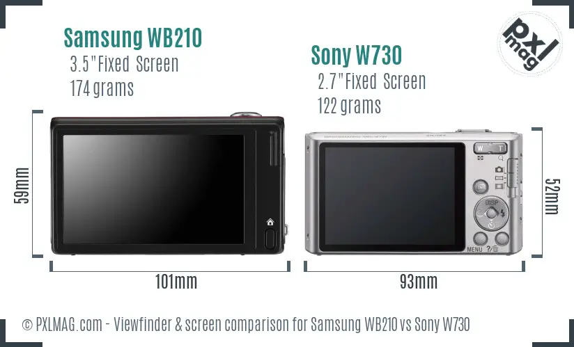 Samsung WB210 vs Sony W730 Screen and Viewfinder comparison