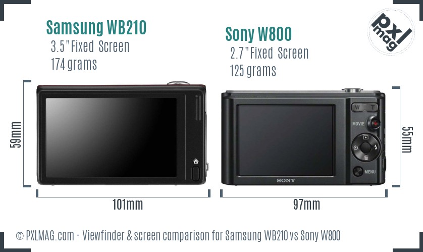 Samsung WB210 vs Sony W800 Screen and Viewfinder comparison