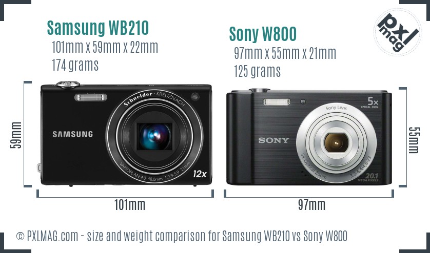 Samsung WB210 vs Sony W800 size comparison