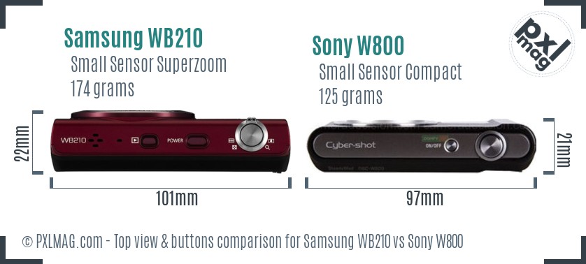 Samsung WB210 vs Sony W800 top view buttons comparison