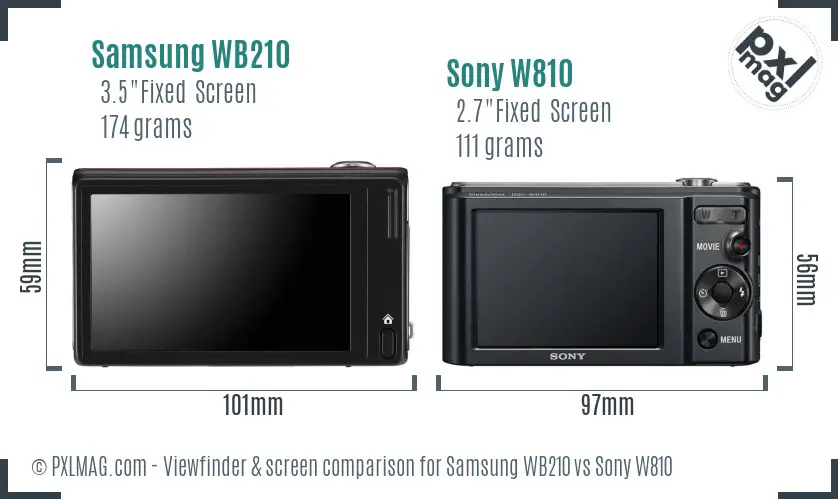 Samsung WB210 vs Sony W810 Screen and Viewfinder comparison