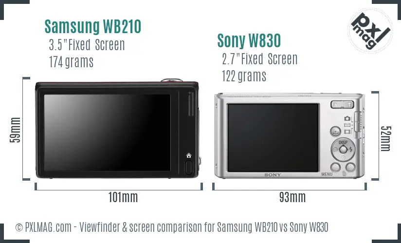 Samsung WB210 vs Sony W830 Screen and Viewfinder comparison