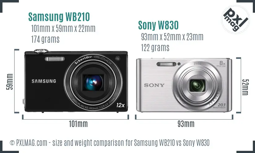 Samsung WB210 vs Sony W830 size comparison