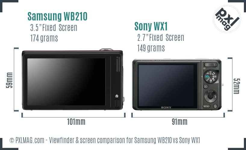 Samsung WB210 vs Sony WX1 Screen and Viewfinder comparison