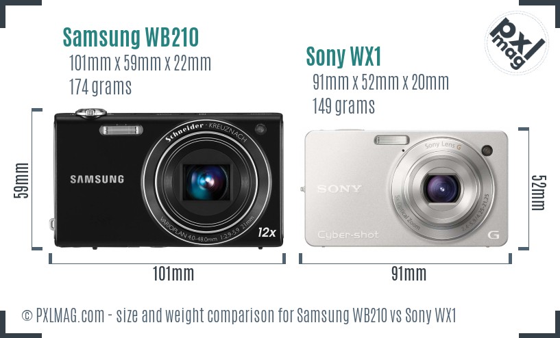 Samsung WB210 vs Sony WX1 size comparison