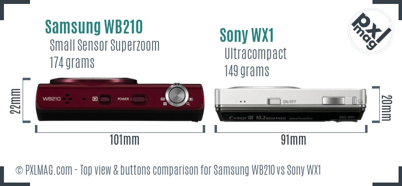Samsung WB210 vs Sony WX1 top view buttons comparison