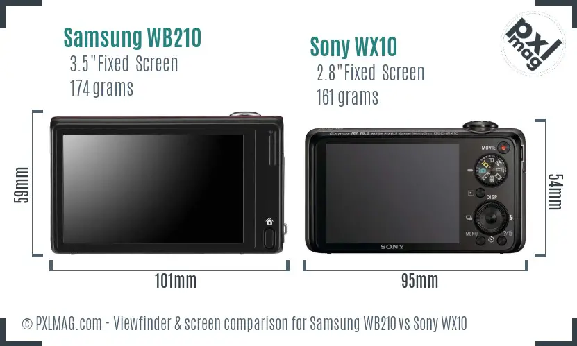 Samsung WB210 vs Sony WX10 Screen and Viewfinder comparison