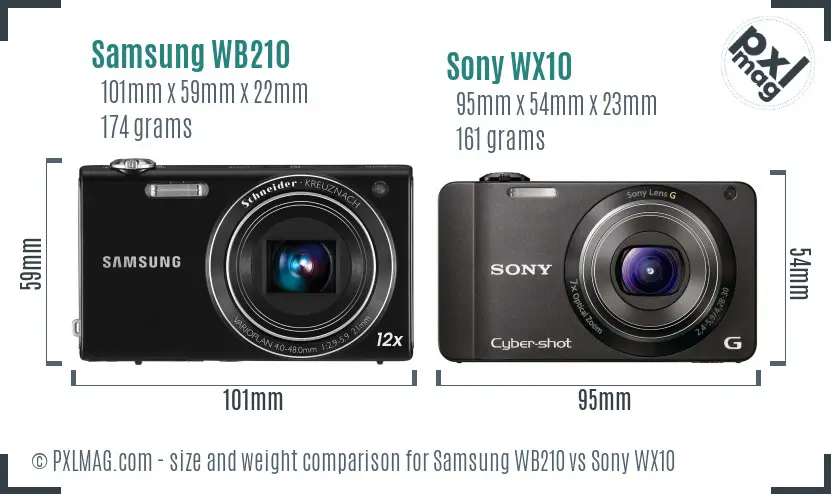 Samsung WB210 vs Sony WX10 size comparison