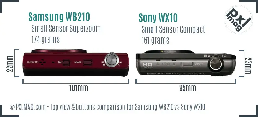 Samsung WB210 vs Sony WX10 top view buttons comparison