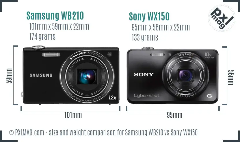 Samsung WB210 vs Sony WX150 size comparison Samsung WB210 vs Sony WX150 size comparison