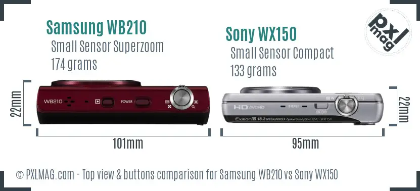 Samsung WB210 vs Sony WX150 top view buttons comparison Samsung WB210 vs Sony WX150 top view buttons comparison