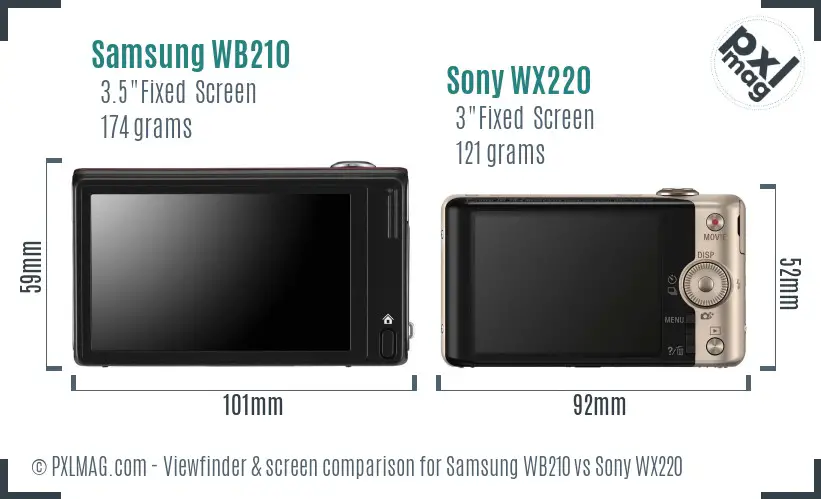 Samsung WB210 vs Sony WX220 Screen and Viewfinder comparison