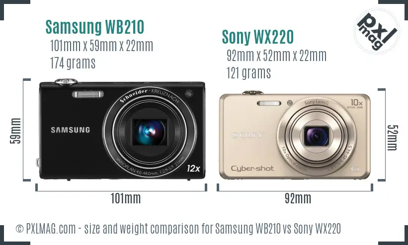 Samsung WB210 vs Sony WX220 size comparison