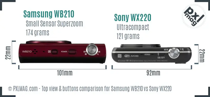 Samsung WB210 vs Sony WX220 top view buttons comparison