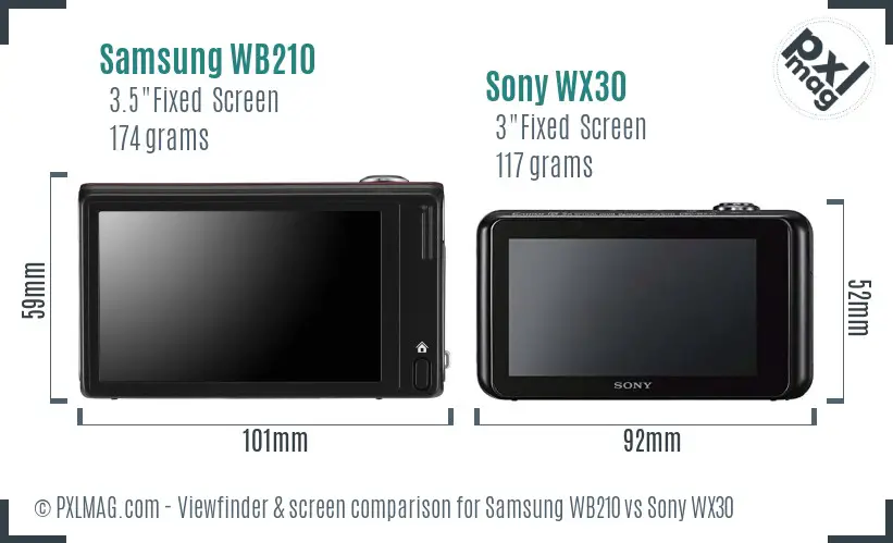 Samsung WB210 vs Sony WX30 Screen and Viewfinder comparison